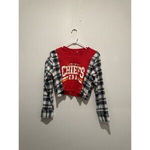 Reworked Upcycle Grunge Oversize Crop Kansas Chiefs Flannel Top S
